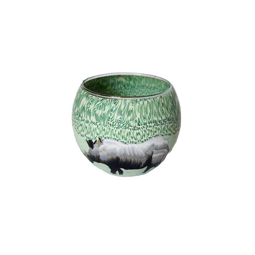Rhinoceros Painted Tealight Holder Glass